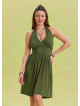 V Neck Halter Khaki Mini Dress 4545